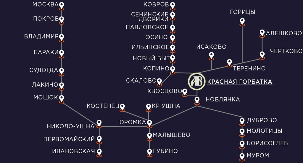 Схема маршрутной сети кассового пункта п. Красная Горбатка