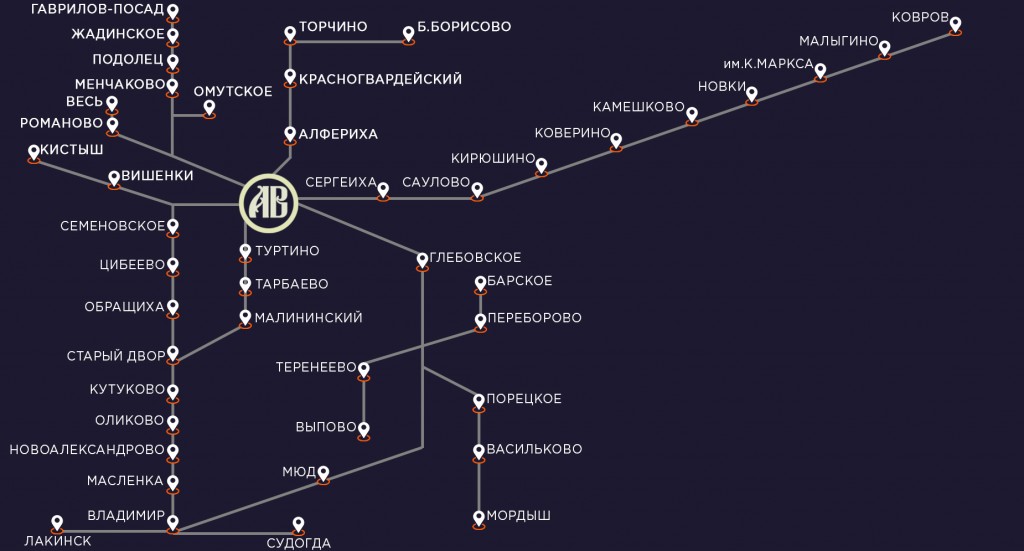 Схема маршрутной сети Суздальской автостанции
